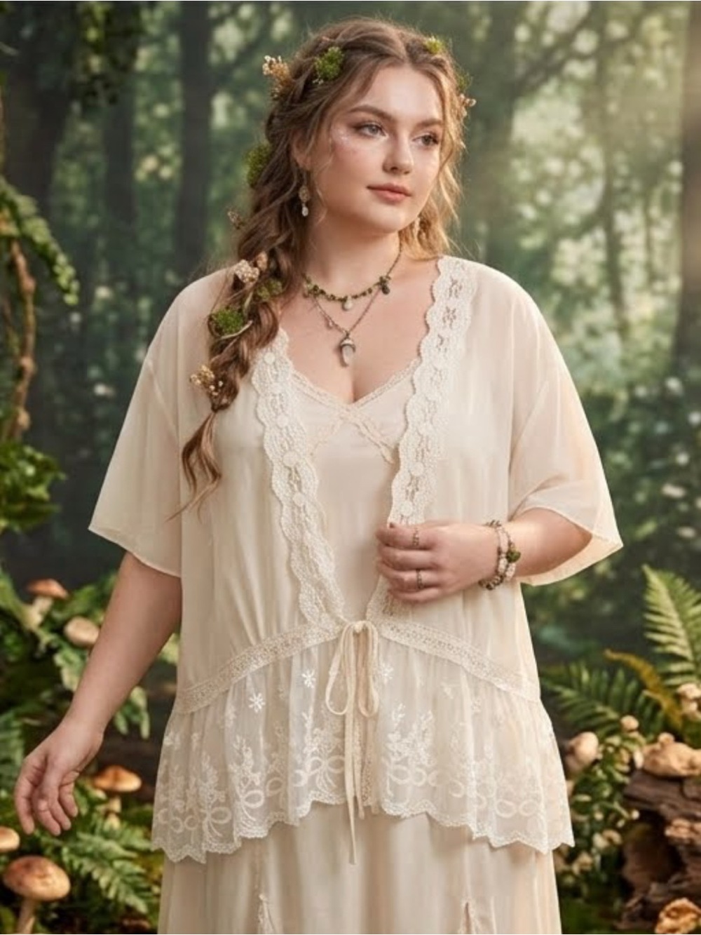 a'reve Cream Floral Lace Crochet Kimono Cardigan Boho Coquette Fairy Plus 4XL